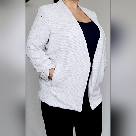 Carolina Belle Montreal Heathered White/Blk OpenFront Cardigan/Blazer Stretch XL - Picture 9 of 16